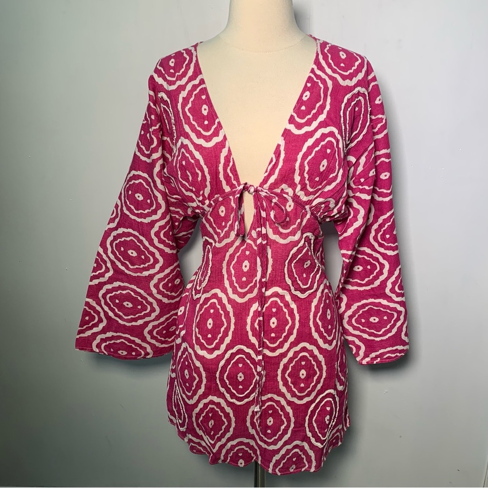 ZARA NWT Pink beaded Patterned Women's dress size XS boho beach ref 7521/340